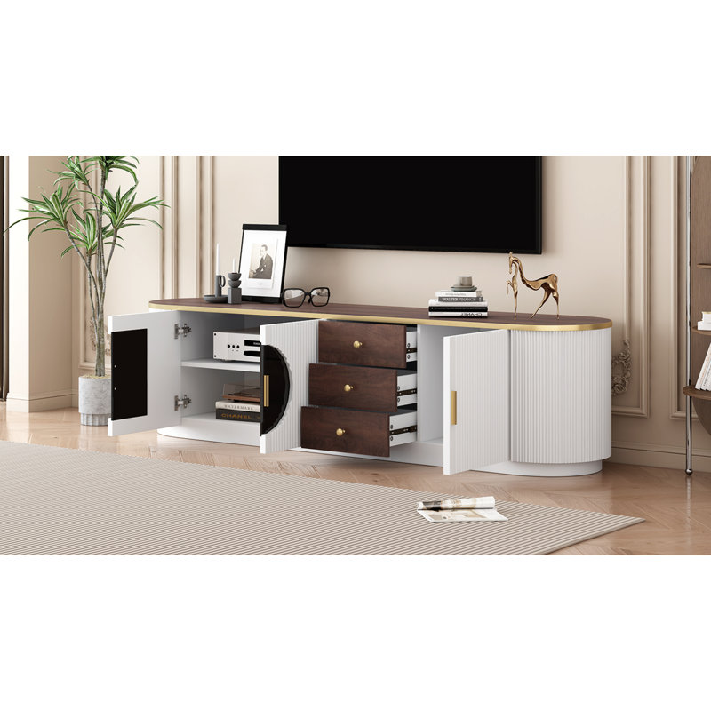 Meuble télé moderne blanc, centre de divertissement spacieux en MDF avec rangement pour le salon