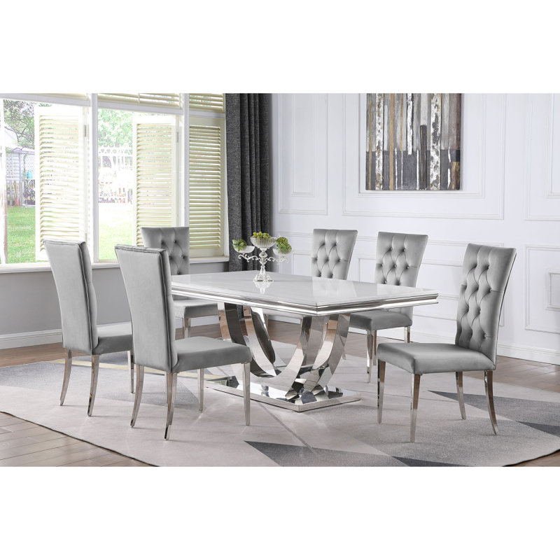Kerwin Grey And Chrome 7-Piece Rectangular Dining Table Set