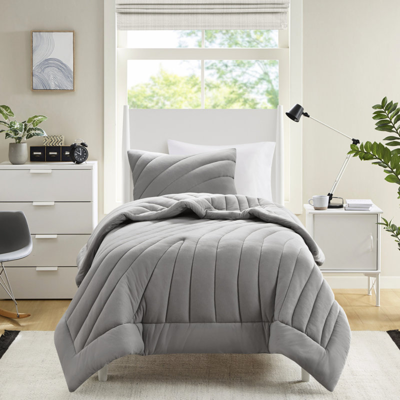 Édredon 3 pièces double / grand, style gris, rembourrage de 350 g / m², lavable à la machine, contient et 2 taies décoratives, étiquetées, incluses