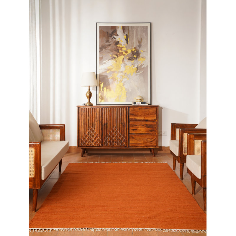 Alithea Hand Woven Flat Weave Kilim Wool Eco-Friendly Area Rugs - Square, Dark Orange Color, Plain Solid Design, Low Pile Handmade Area Rugs for Living Room, Bed Room