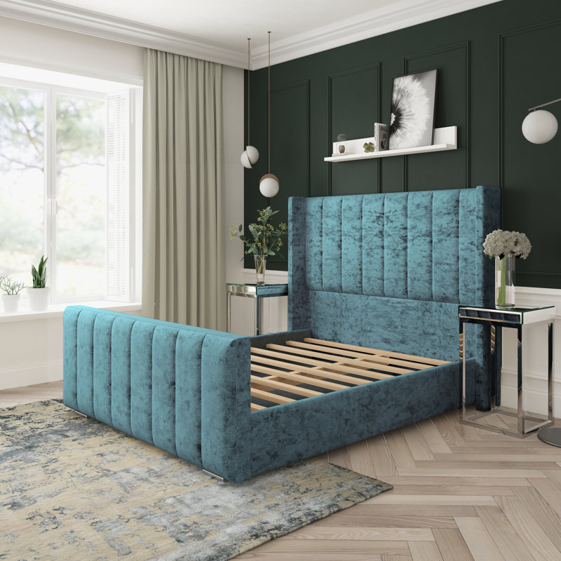 Willow Crushed Velvet Upholstered Bed Frame, Small Single (2'6), Teal