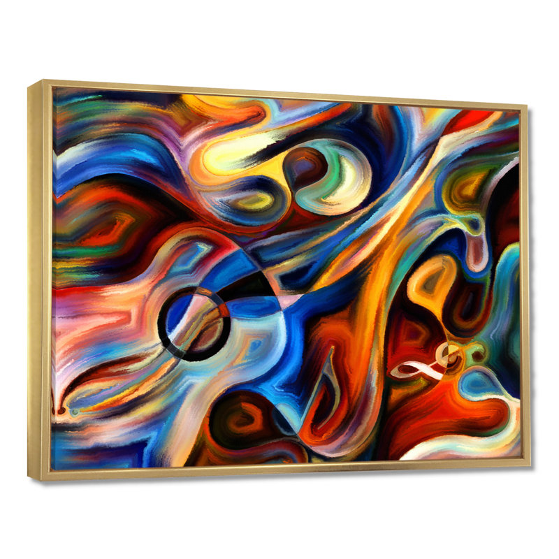 «Music», reproduction d'art sur toile abstraite, H 30 po x l 40 po, Reproduction avec cadre flottant, Doré