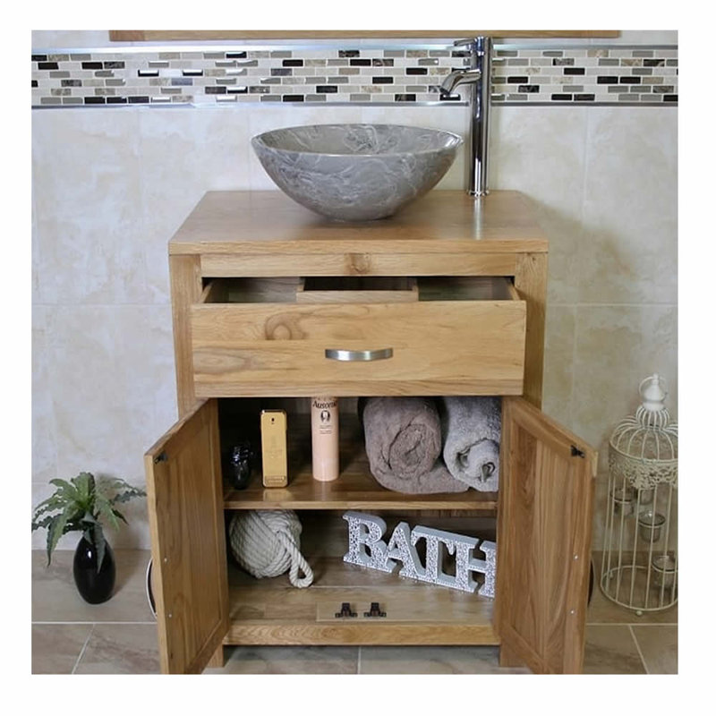 Eaton 700 mm Freestanding Single Vanity with Vessel Basin, Grey Marble Basin
