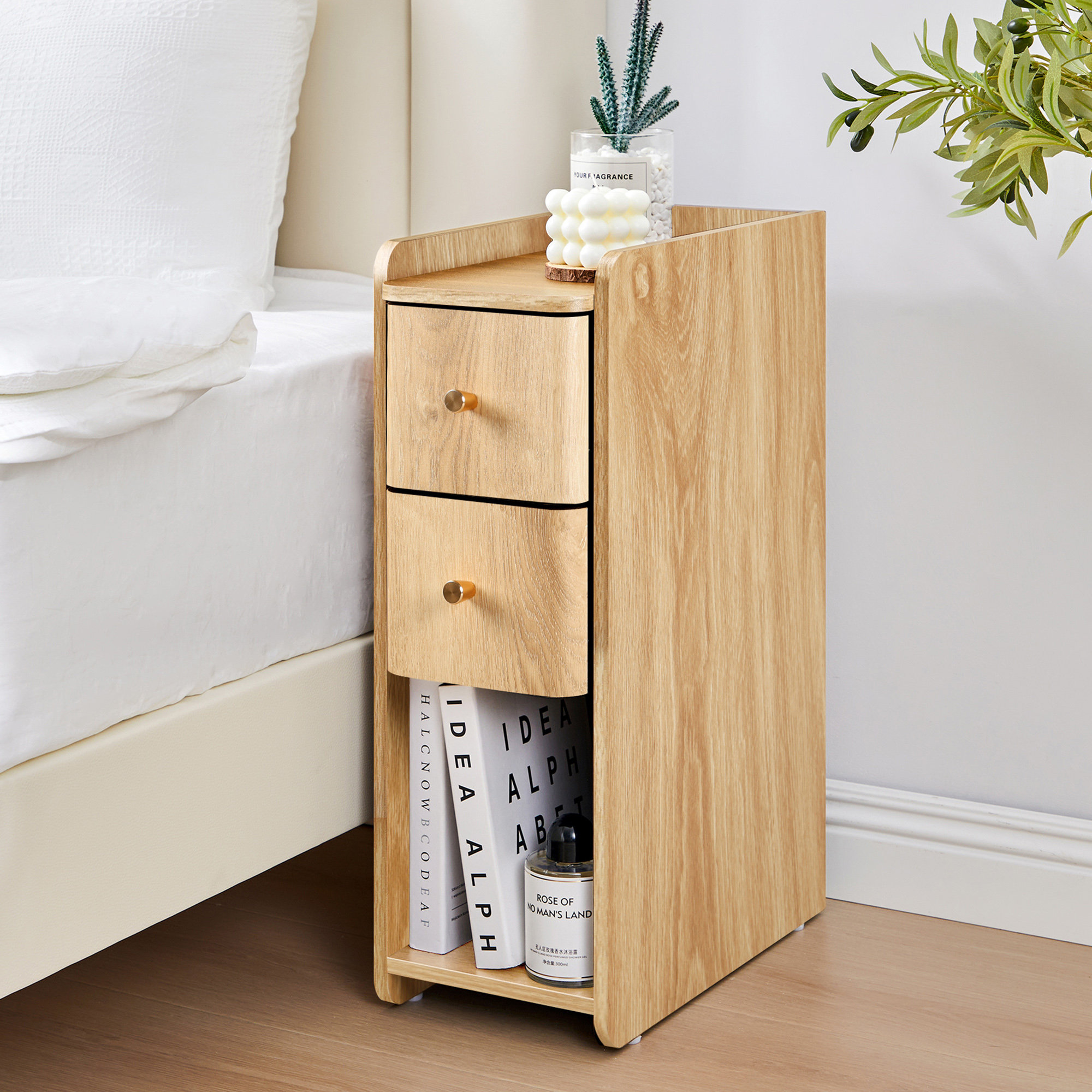 2-Drawer Narrow Nightstand, 23.6"End Table