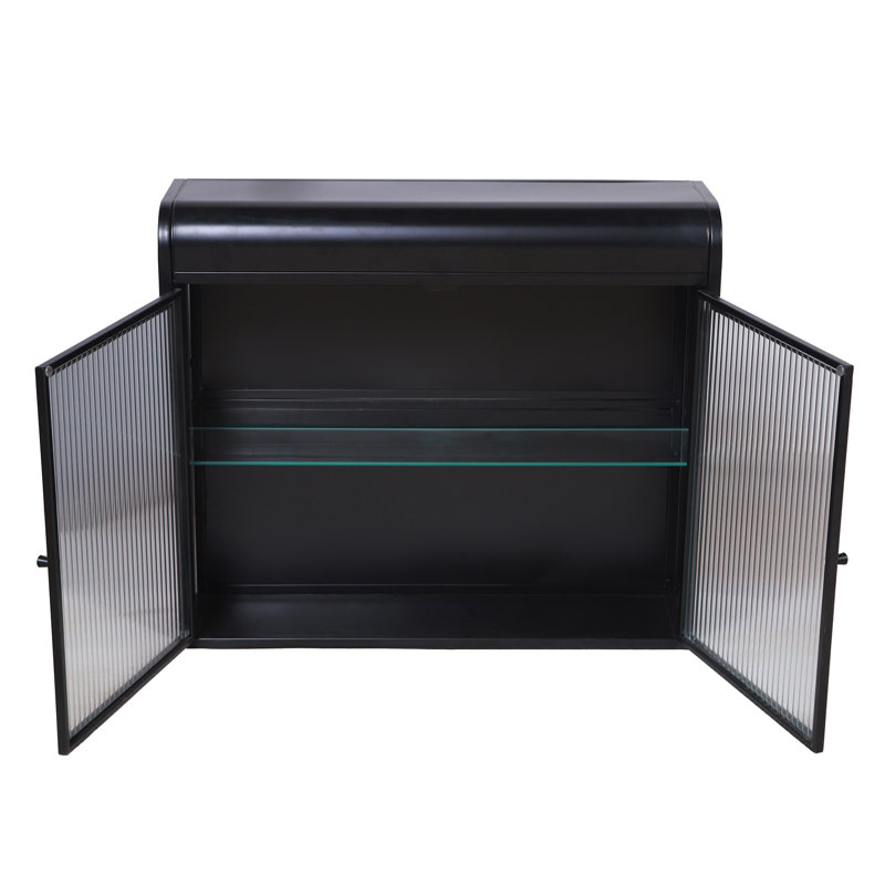 2-Door Wall-Mounted Metal Storage Cabinet With Tempered Glass Doors & Shelves For Bathroom, Kitchen, Living Room & Office, Bathroom Storage