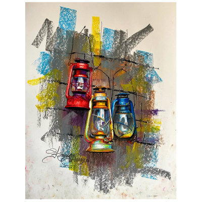 Lanternes | Pastels à l'huile sur papier | Peinture murale décorative