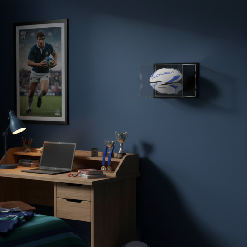 Tielo Sports Display Cases 25.2cm W 25.4cm D Rugby Plastic/Acrylic Ball / Puck Case