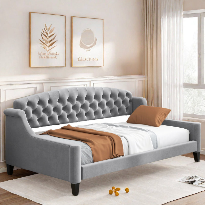 Daybed Modern Upholstered Daybed With Tufted Button Design, Grey