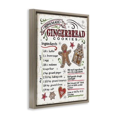 «Holiday Gingerbread Cookies Recipe», art mural encadré sur toile Floater