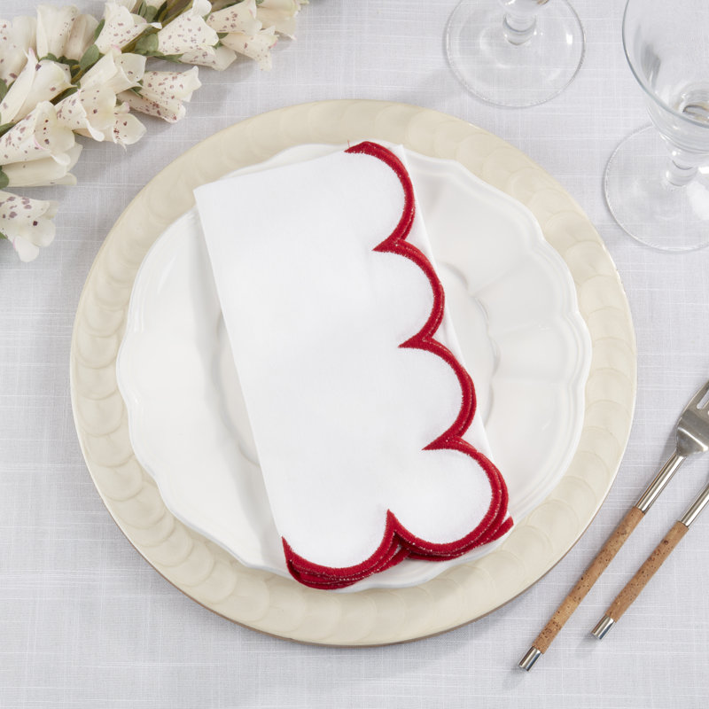 Paddock 100% Cotton Rectangle Napkin, White/Red