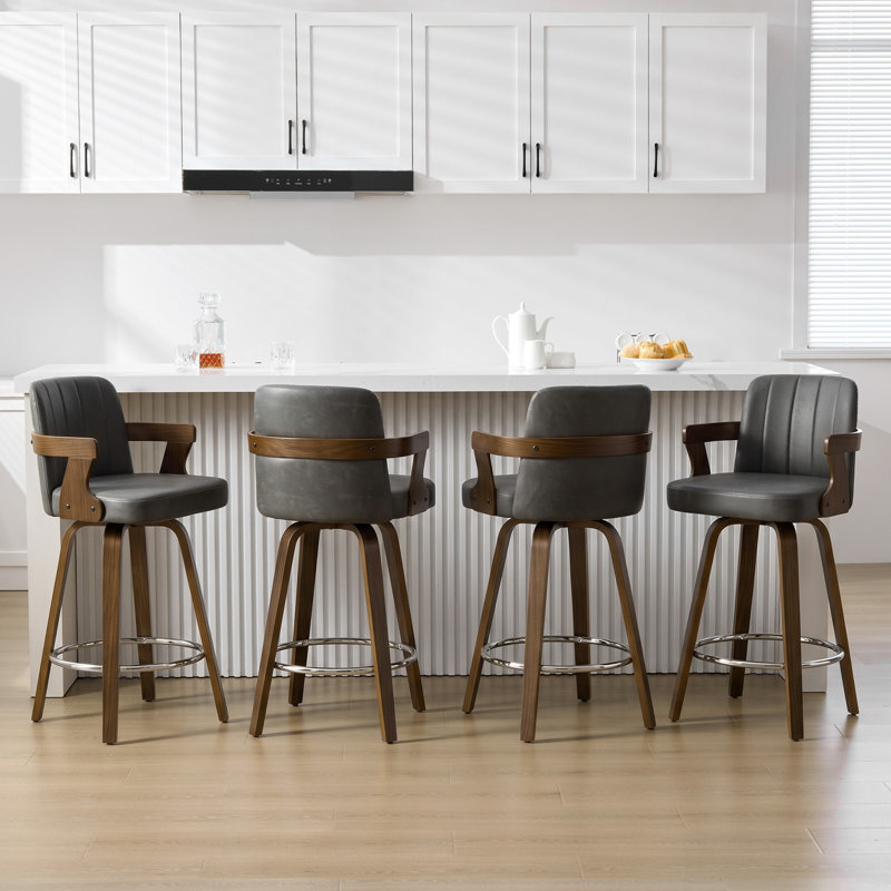 Tabouret de bar et de comptoir pivotant 26 po avec accoudoirs, Gris, Tabouret de comptoir (siège d'une hauteur de 26 p
