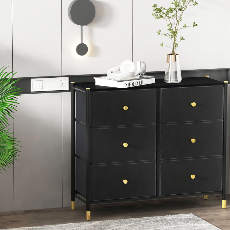 Commode à tiroirs, commode haute avec 6 tiroirs en cuir PU, tour de rangement avec bacs en tissu, commode double, commode pour placard, salon, couloir, chambre d'enfant, couleur:
