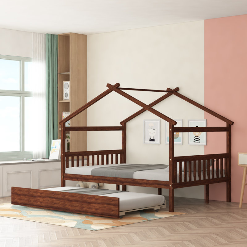 House Bed With Blackboard And Drawers, Classic Style, Creative Storage, Full, Walnut