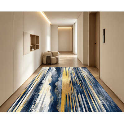 Tapis abstrait à coups de pinceau abstrait, motif à rayures, design artistique, surface en velours, tapis antidérapant lavable à la machine, décoration intérieure moderne pour le salon, la chambre à coucher, le vestibule, la cuisine