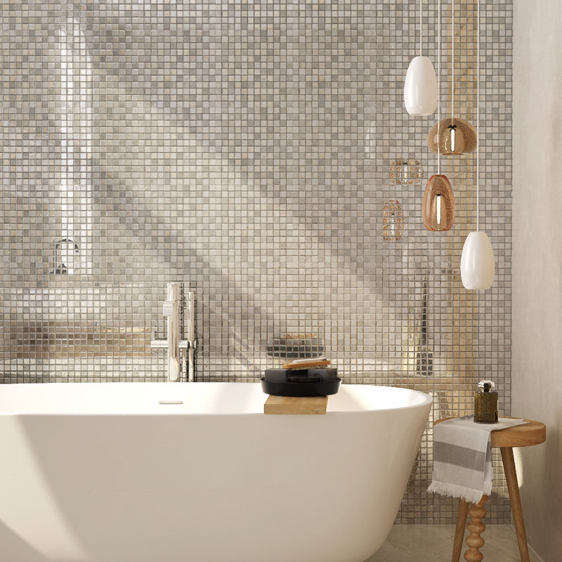 Carreau de mosaïque murale en marbre / métal 1 po x 1 po
