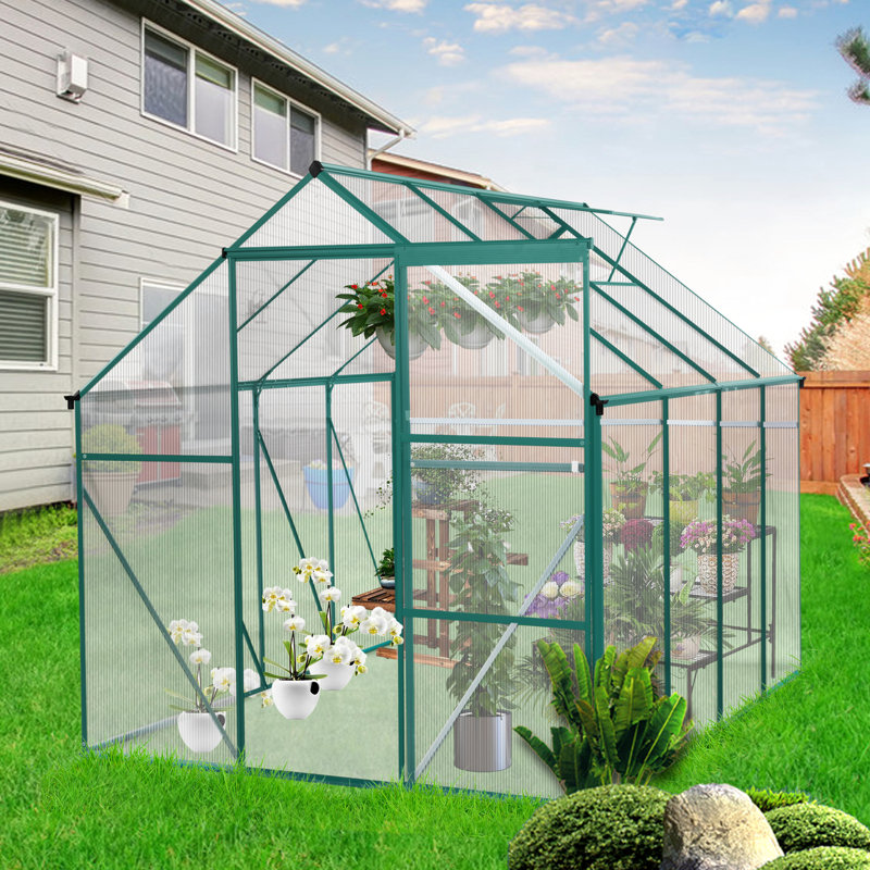 Serre 6 x 8 pi - Base galvanisée et panneaux en polycarbonate pour une durabilité durable et stable