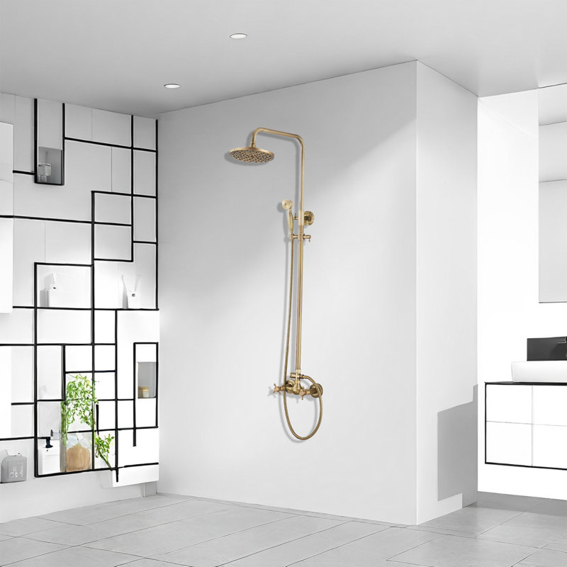 9999-ORB Rain Shower System Set 2 Knobs Mixing 8 Inch Round Rainfall Shower Head With Handheld Spray Bathroom Shower Faucet