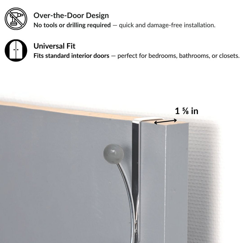 2-Hook Over-the-Door Towel Hook, Chrome/Gray