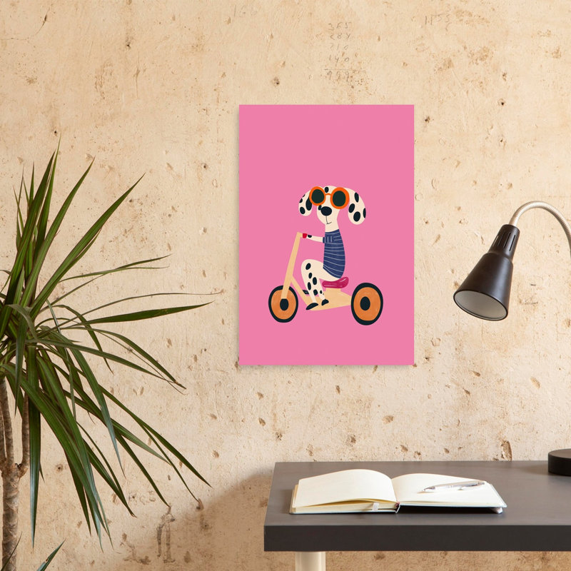 «Cool Dog On Scooter Playful Whimsical Contemporary», reproduction d'art mural, H 24 po x l 16 po