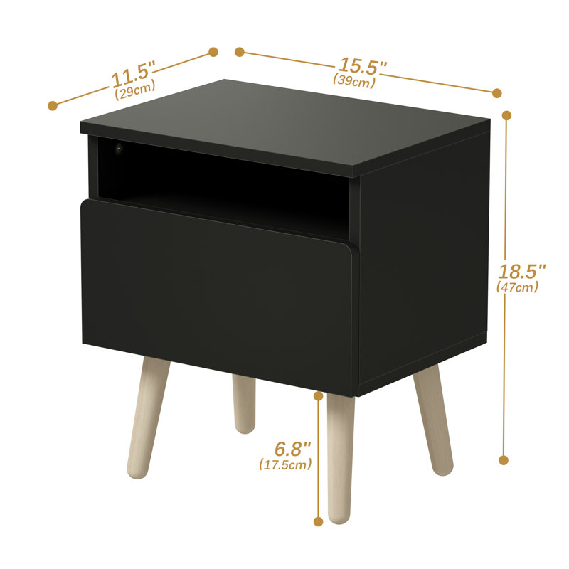 Table de chevet en MDF Polyfurniture (tiroir simple), Noir