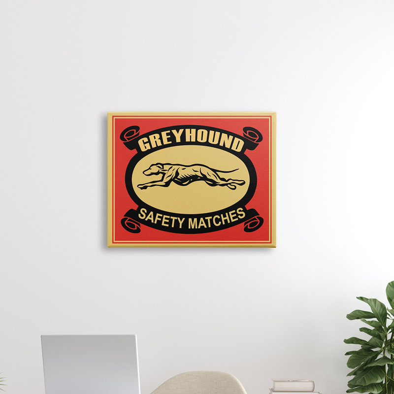 Publicité rétro «Greyhound Safety Matches Yellow Red», Toile tendue, H 36 po x l 48 po