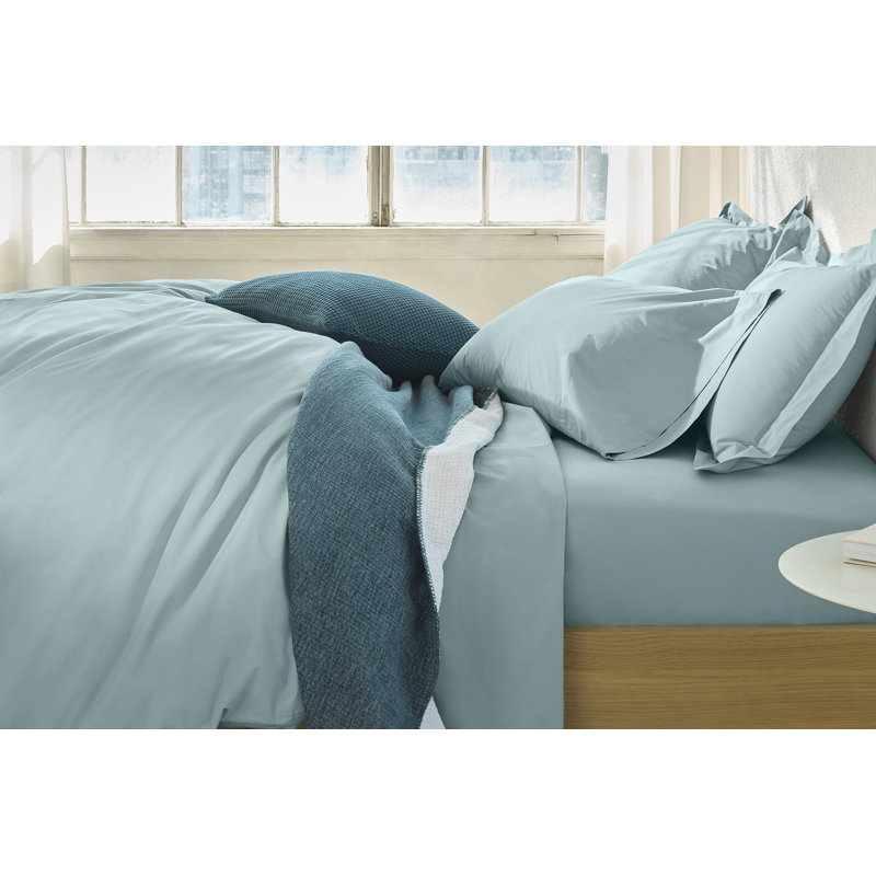 Refined Organic Percale Sheet Set, Twin Sheet Set with 1 Pillowcase, Pacific Blue