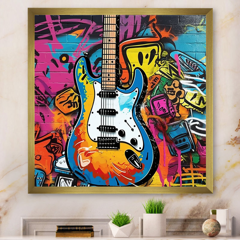 Graffity Guitars Street - Imprimé, Encadrement doré, H 24 po x l 24 po x P 1 po