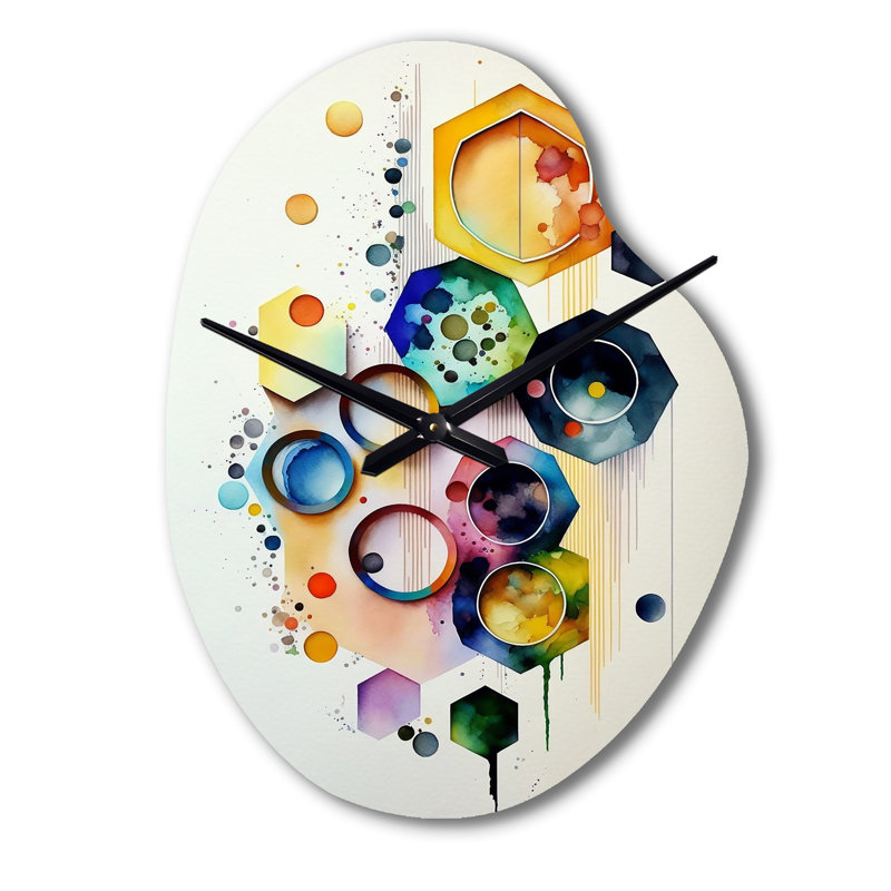 Horloge murale hexagonale et circulaire abstraite II - forme géométrique irrégulière, horloge murale asymétrique bleue, Petit