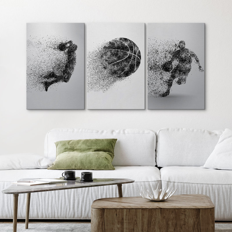 «Sport Play Basketball on Canvas», reproduction de 3 pièces, H 36 po x l 72 po, Toile tendue