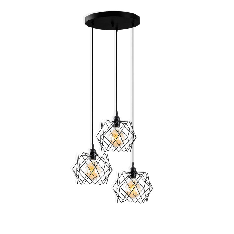 Luminaire suspendu corps en métal 3 lumières avec capuchon en métal