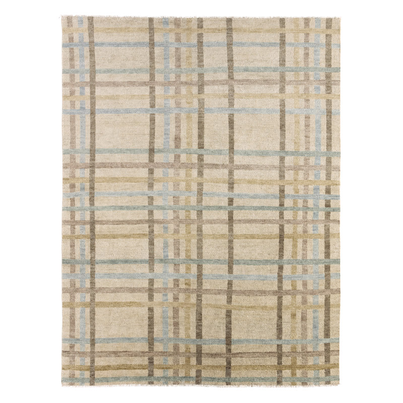 Jaipur Living Raza CRA06 Handknotted Geometric Beige and Blue Runner Rug (3'X10'), Rectangle 10' x 14'