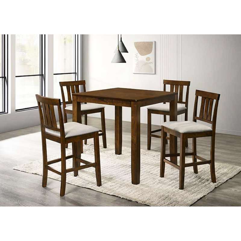 Table de salle à manger carrée de hauteur comptoir en cerisier, robuste et fabriquée de couleur cerise, pour 4 personnes