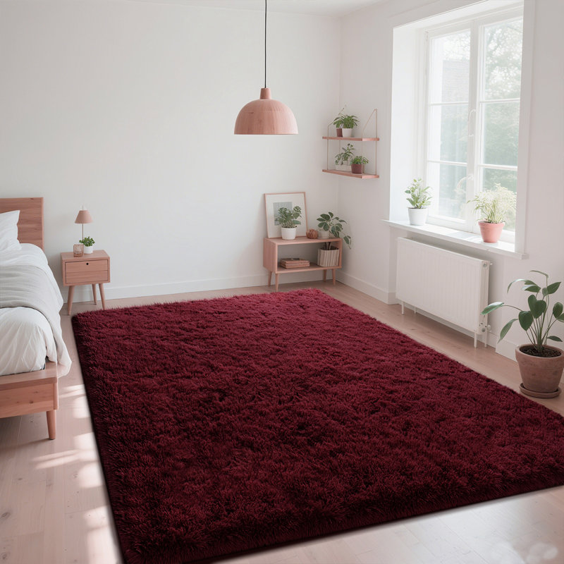 Living Room Rugs with 4 Stickers, 6x9 Rug, Soft Shaggy Modern Rug for Room Decor, Dark Red Bedroom Rugs, Upgrade Non Slip Carpet, Ideal For High Traffic Areas Indoor, Gift For Halloween, Christmas, Thanksgiving, Graduation Season
