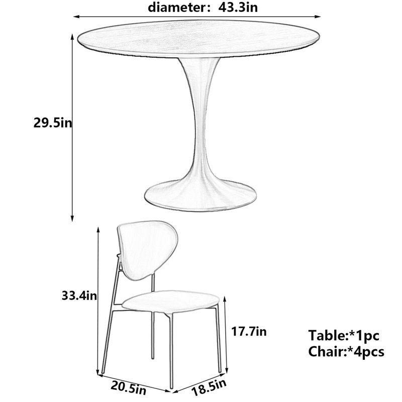 Table de salle à manger Retro Retro, H 29,5 po x L 43,3 po x l 43,3 po
