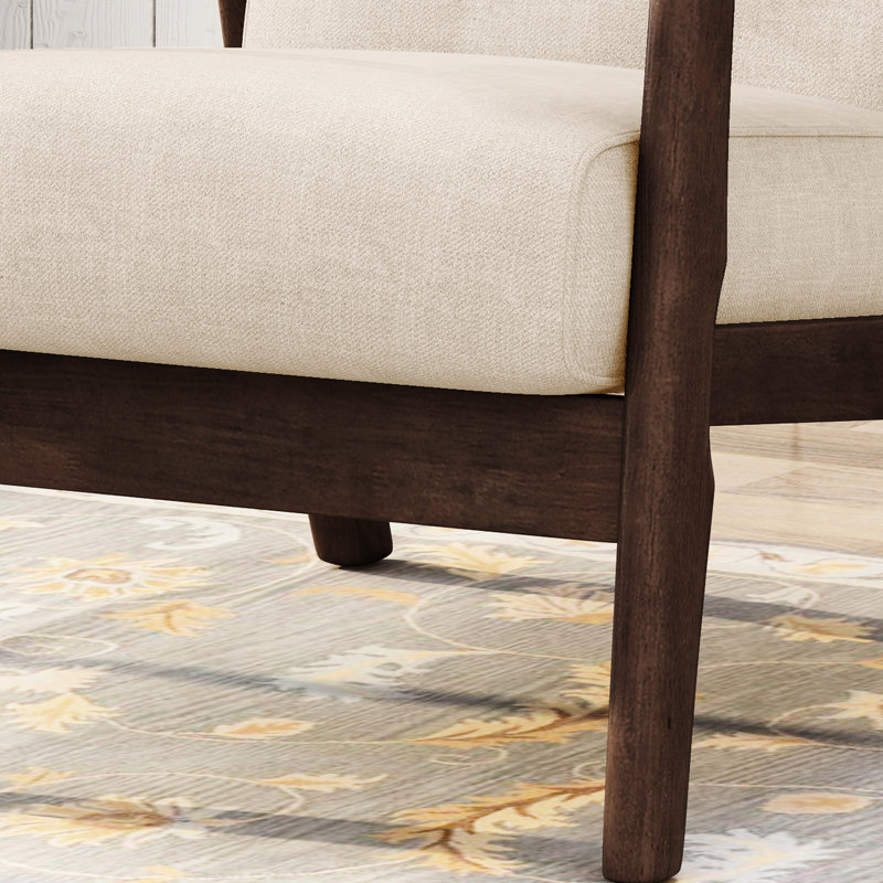 Chaise de style Mid-Century moderne avec revêtement beige et structure d'appoint brun