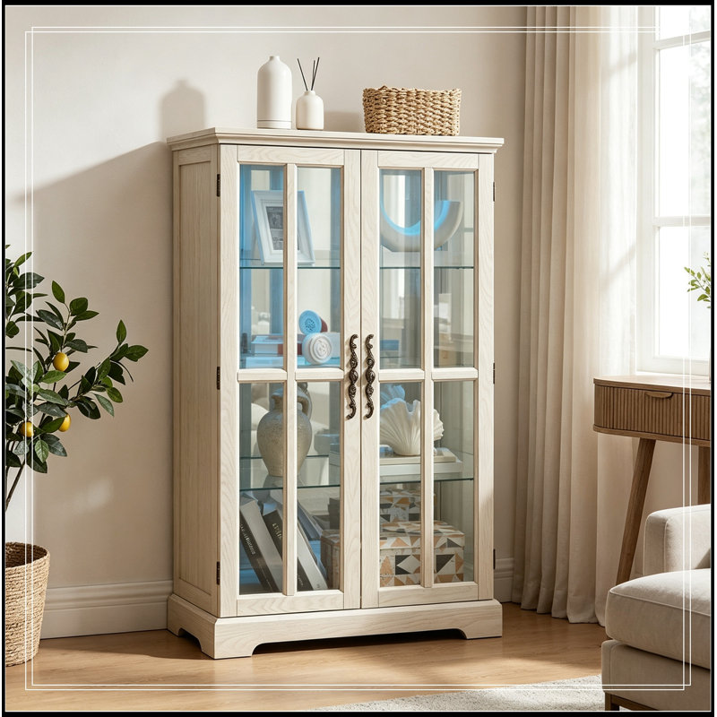 Arria avec portes doubles en verre et 3 tablettes réglables, White