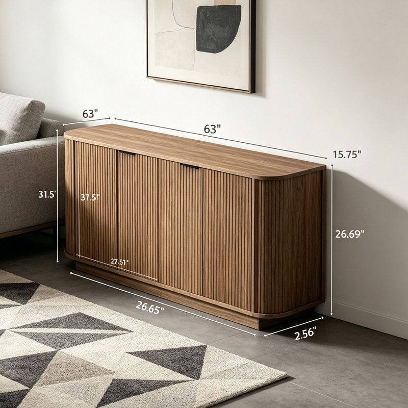 Buffet 63 po à double porte avec tablettes réglables Wavy Storage, Brown
