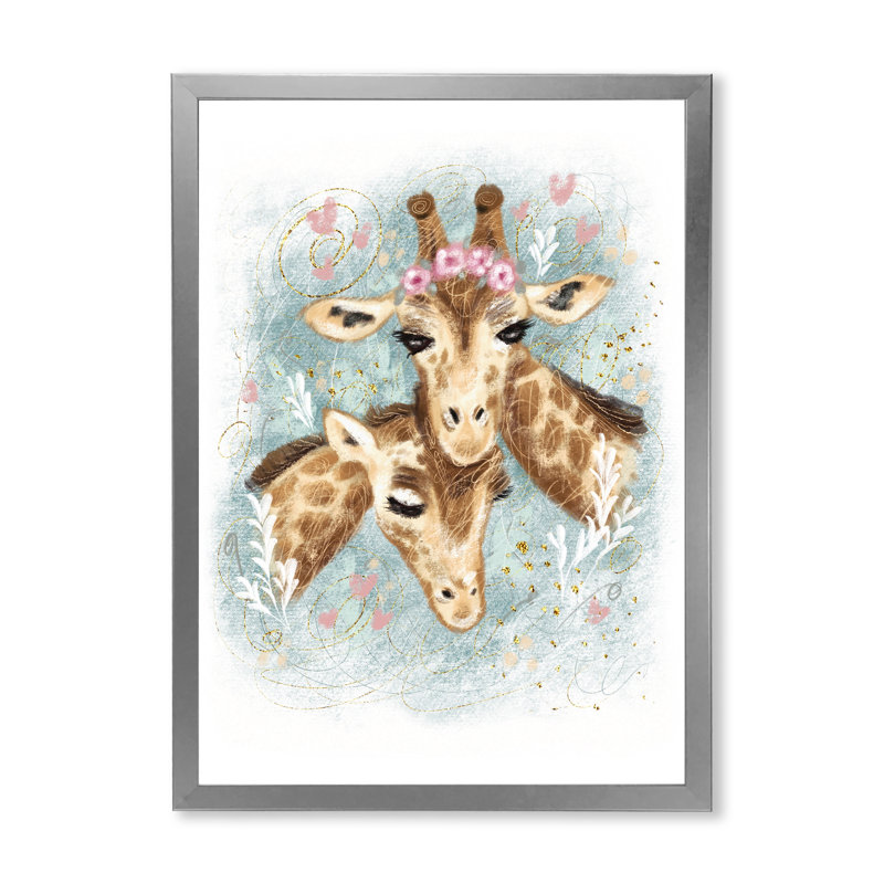 Portrait de deux girafes - Art mural pour enfants, art mural, H 40 po x l 30 po x P 1,5 po, Cadre photo argenté