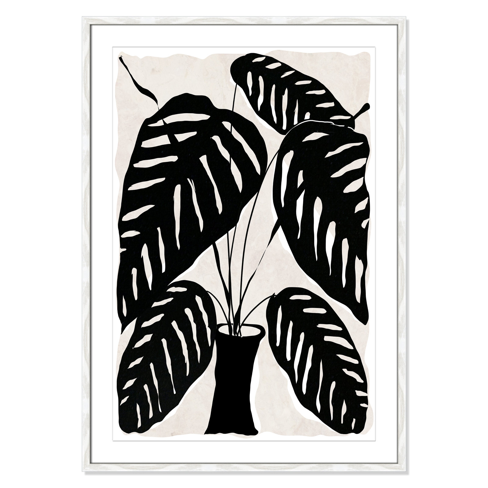 Black And White Potted Plant I by Daniela Santiago, 41.5" H x 29.5" W x 0.75" D, White Framed