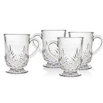 Crystalia Set of 2 Glass Coffee Mugs with Handle, Clear Footed