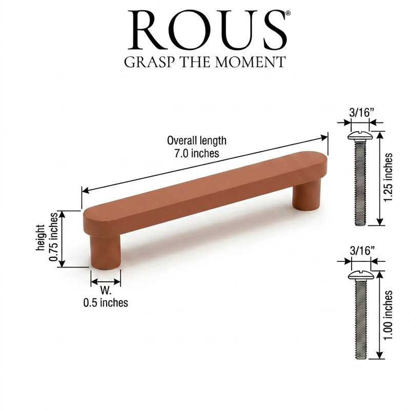 ROUS Hardware Mid-Century Modern Cabinet Handle 1-Count, 7'', Copper (Brown)