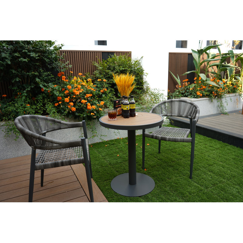Table ronde en aluminium 23-5 / 8 po avec cadre noir en teck péruvien, 23-5/8 in., Peruvian Teak