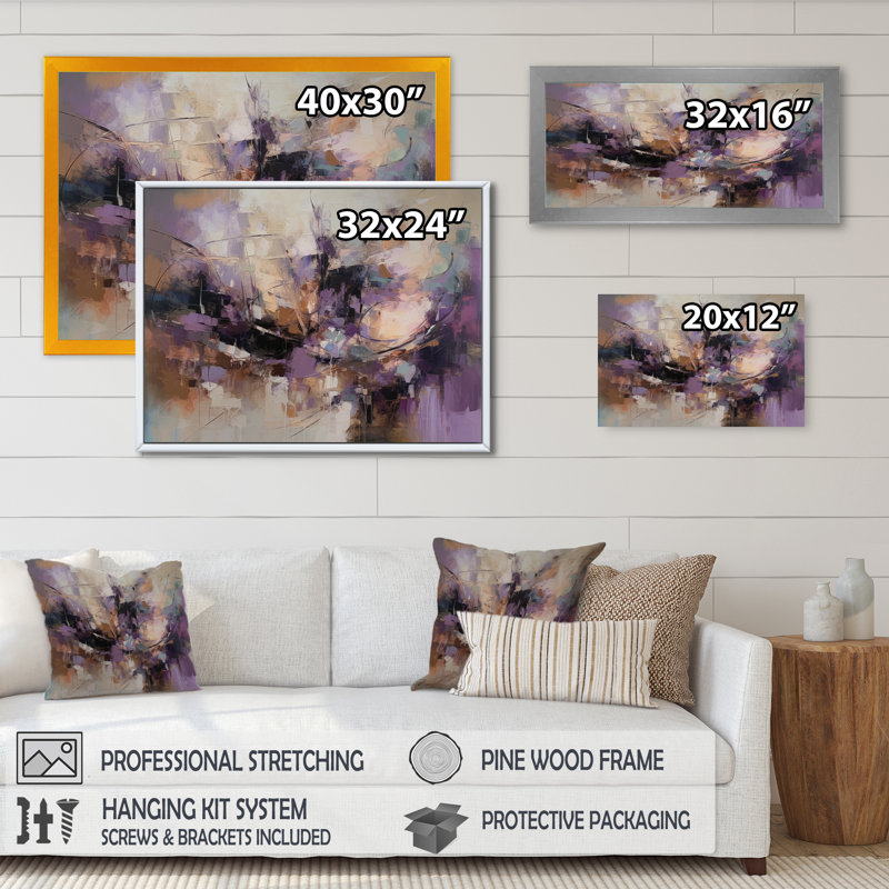 Mauve Minimalims Enchantment - art mural abstrait en marbre pour le salon, Cadre photo unique, Noir, H 30 po x l 40 po