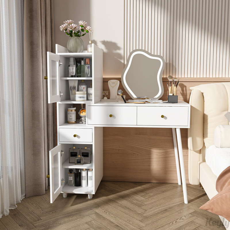 Makeup Desk Vanity Dressing Table with LED Mirror and Storage