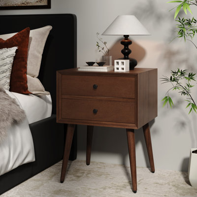 Table de chevet en bois d'acacia Romaro avec 2 tiroirs coulissants