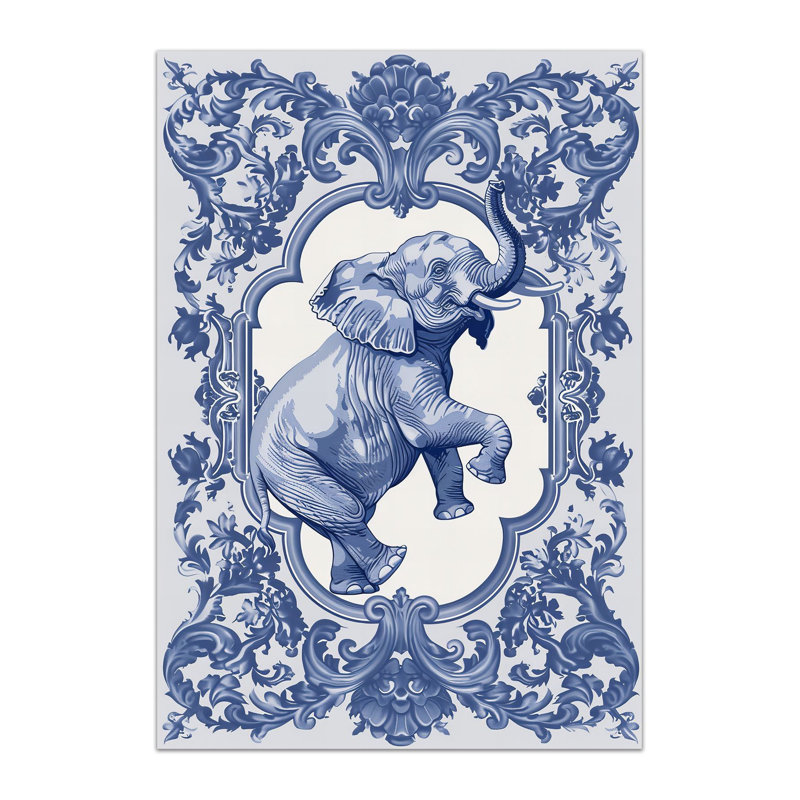 Tapis décoratif lavable à la machine moderne à motif éléphant bleu Paris, Sous-tapis rectangulaire 4 pi 7 po x 6 pi 7 po inc