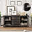 54.4" Buffet Sideboard, Accent Storage Cabinet with 2 Glass Doors & 3 Drawers, Coffee Bar Table, TV Stand for Living Room, Kitchen, Dining Room, Black-24735638