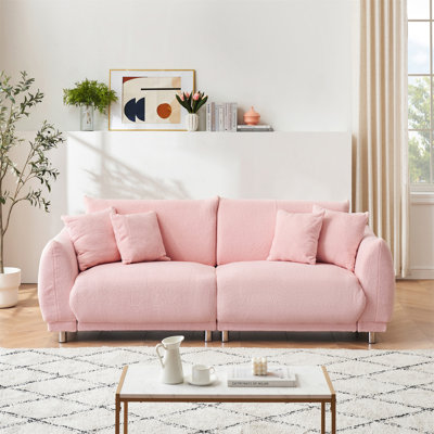 Canapé 86,6 pouces en peluche avec quatre coussins décoratifs, doux et résistant aux taches, parfait pour les espaces de vie confortables
