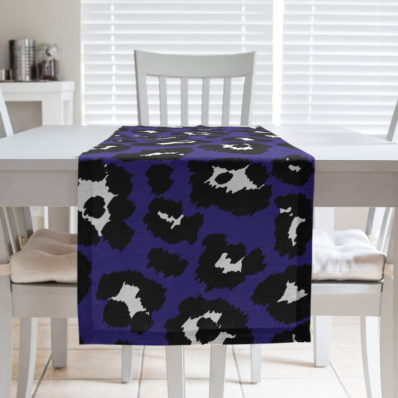 Animal Print Table Runner, 90" x 16", Purple/Black/White