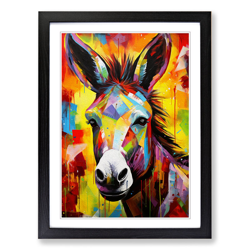 Donkey Abstract - Single Picture Frame Print on Wood, Black Framed, 64cm H x 46cm W